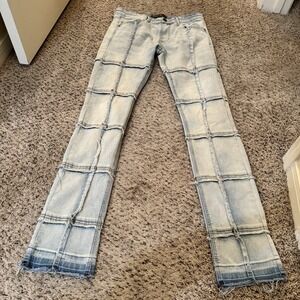 KDNK Jeans Light Blue Distressed Grunge Stacked Denim 1141411 Men's 32x33.5